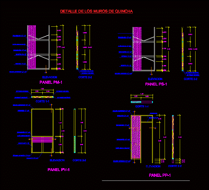 Construction detail of quincha panels