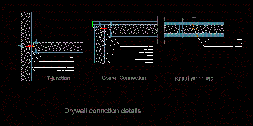Detalhes da conexão do drywall