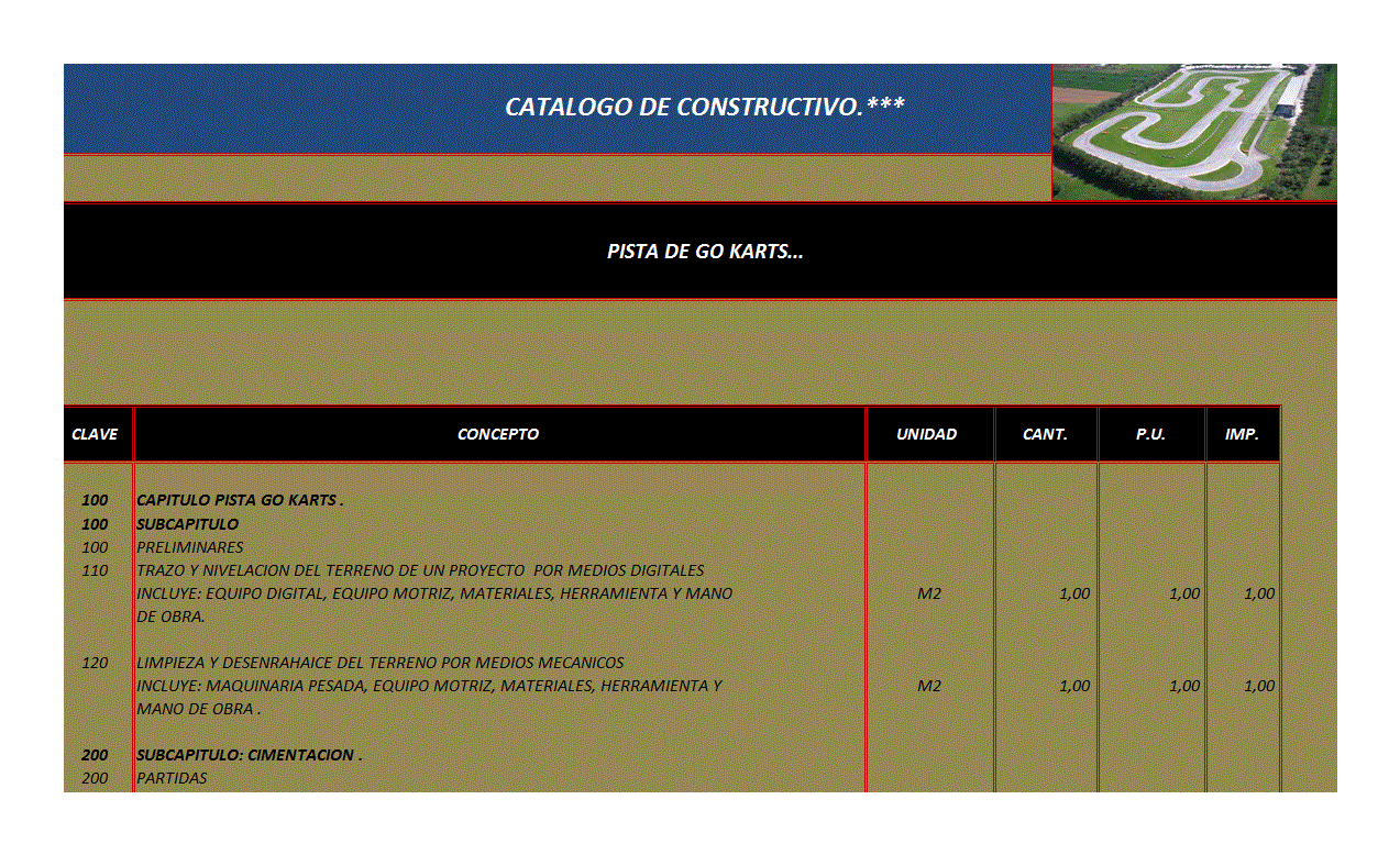 Catálogo de construção pista de kart
