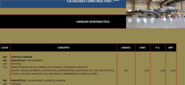 catálogo de construção hangar aeronáutico xls