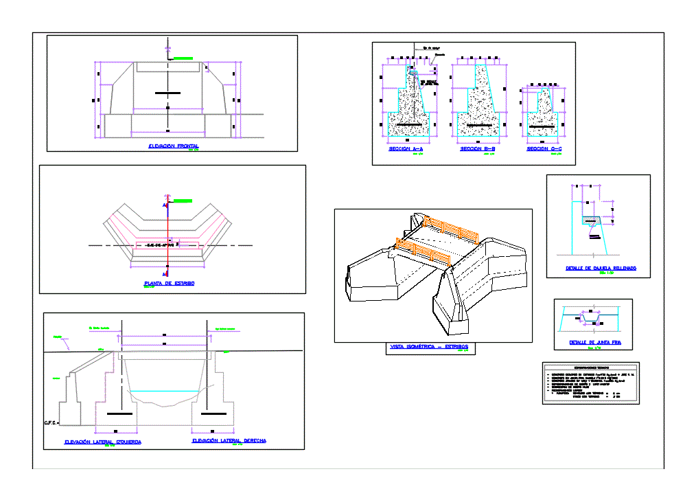 Estruturas e detalhes do pontão do Plano