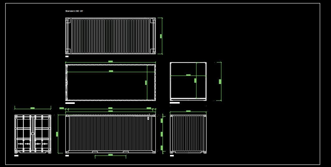 20ft Container Drawing With Dimensions In AutoCAD CAD library