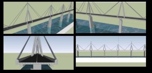 Schrägseilbrücke mit 6 Spannweiten über dem Meer - Skizze
