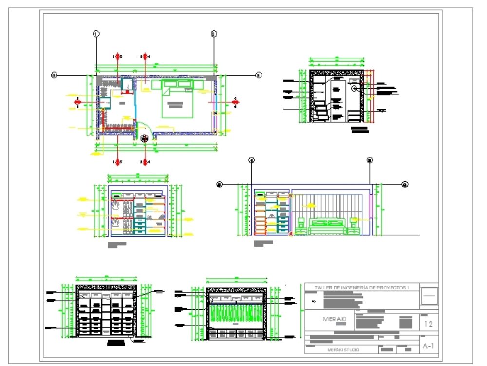 Detail of a main room with closet - autocad