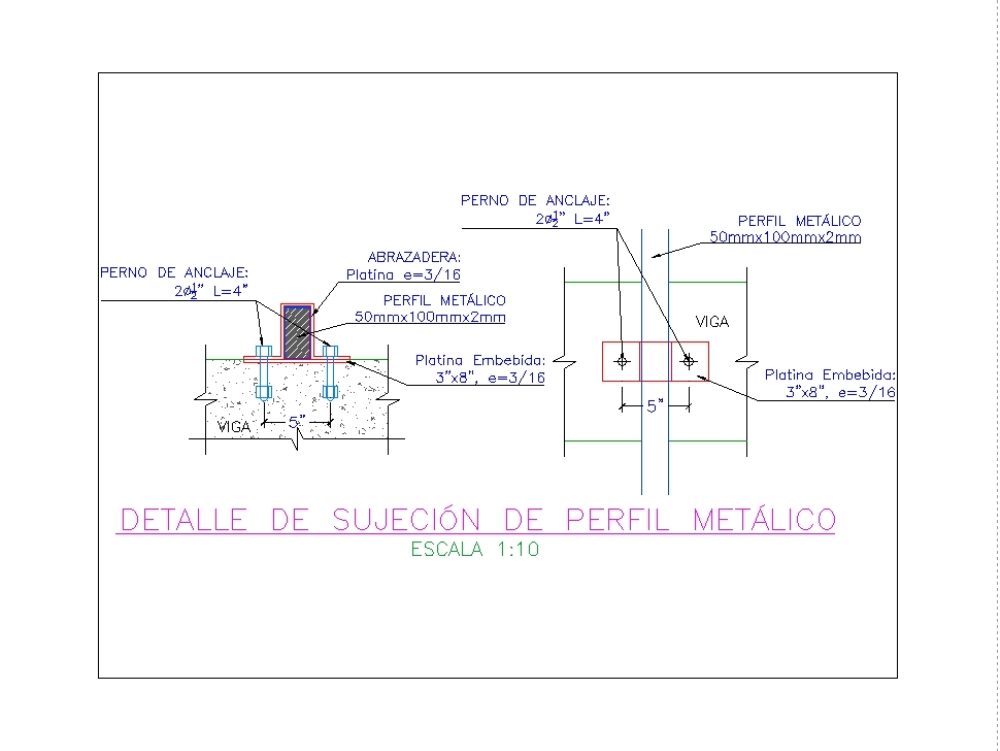 Detalhe de fixação de perfil de metal