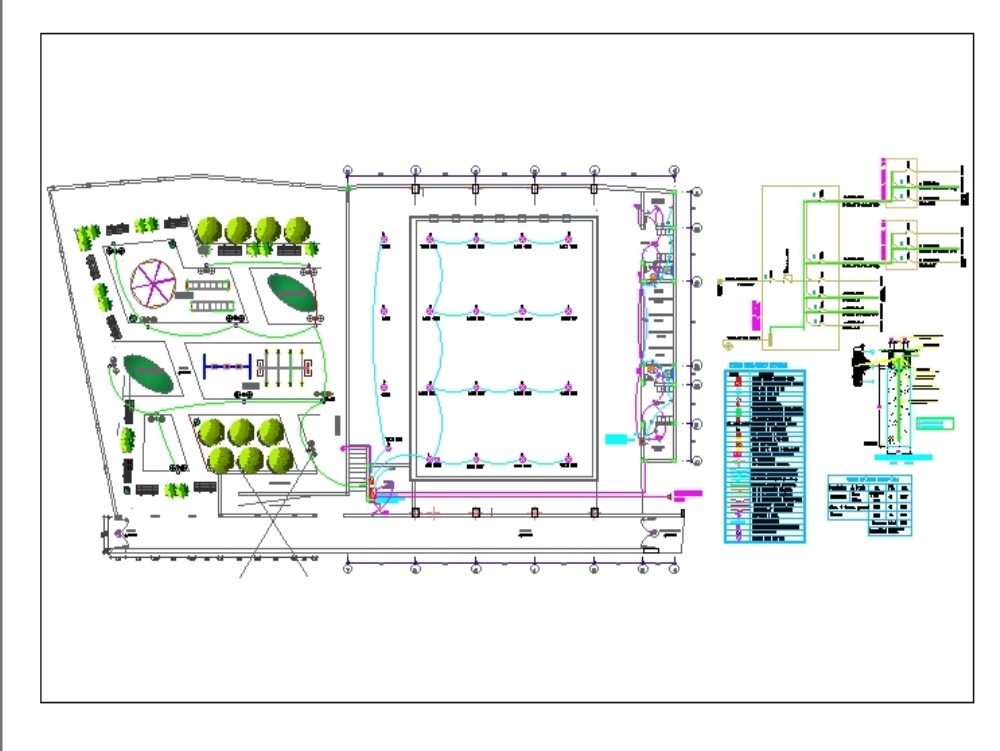Plan der Elektroinstallation von Schwimmbad und Park
