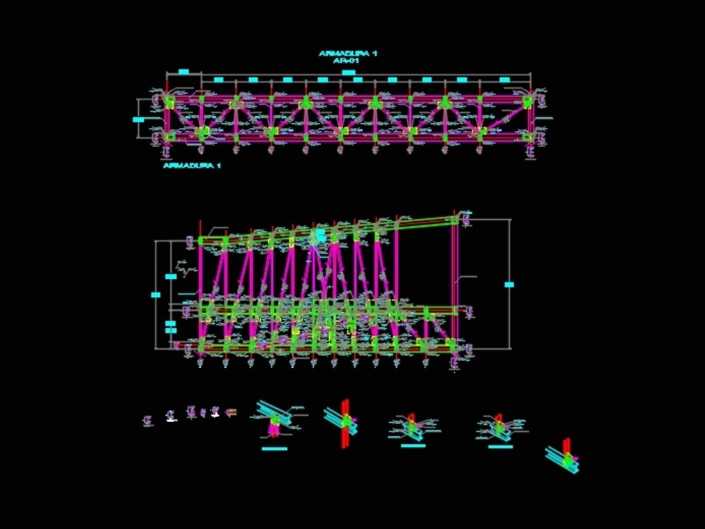 Detalhe de construção e soldagem de uma estrutura de vão de 20m