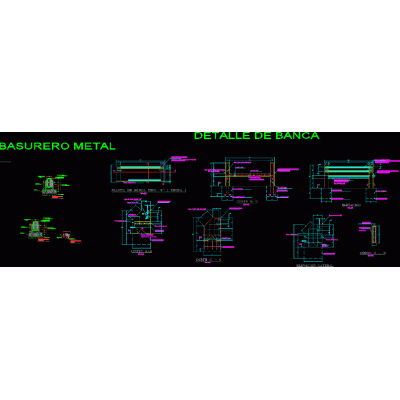 Plano de detalles de bancas y basureros