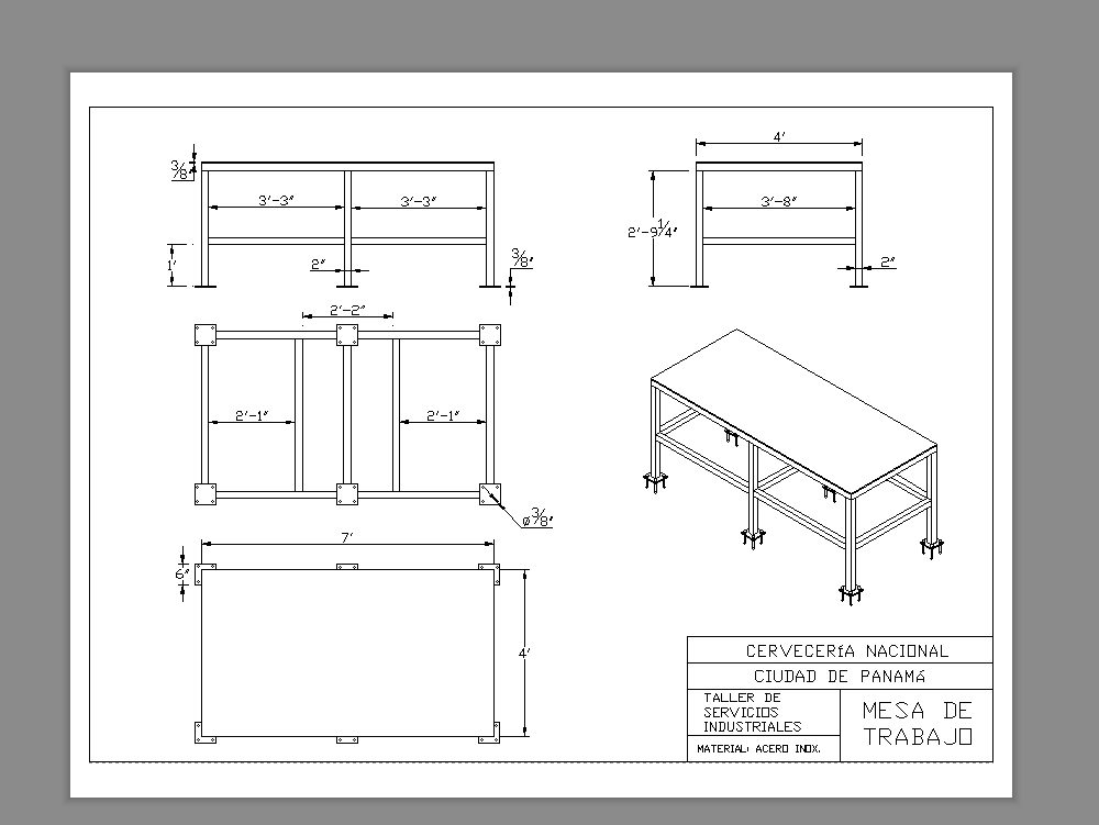 Design of a work table for a workshop