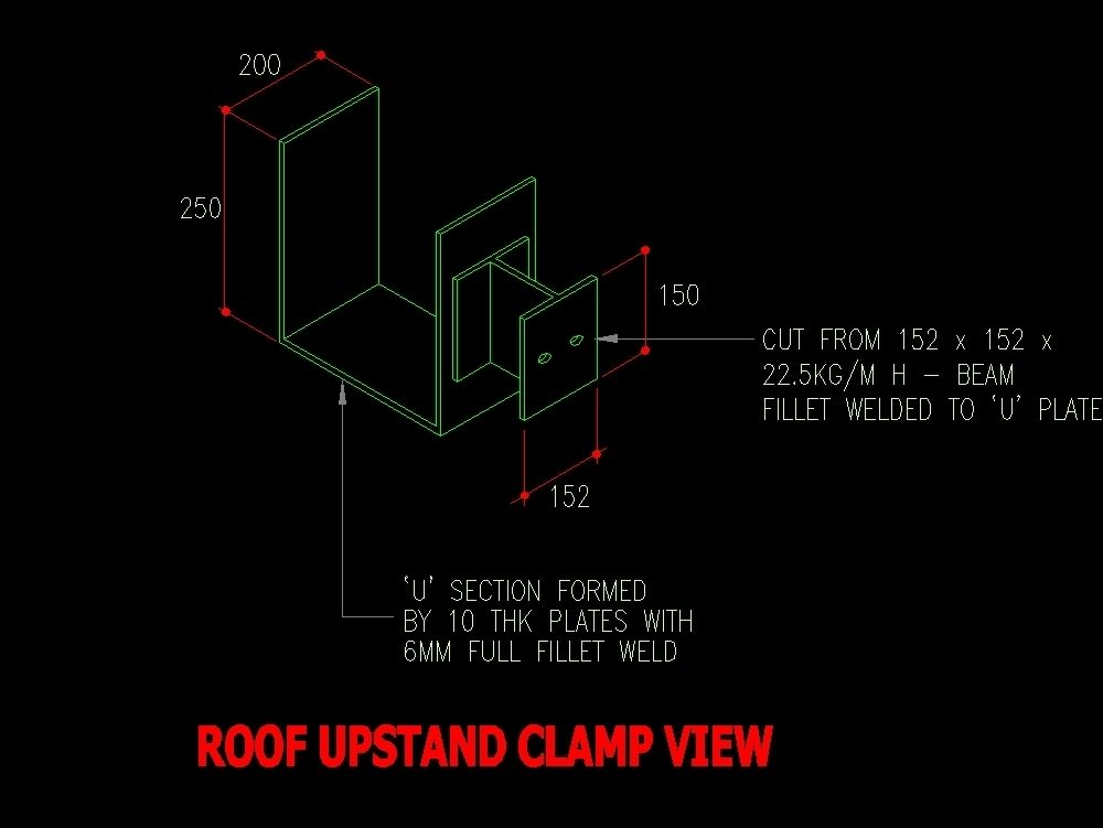 Roof clamp for telecommunications antenna pole use.
