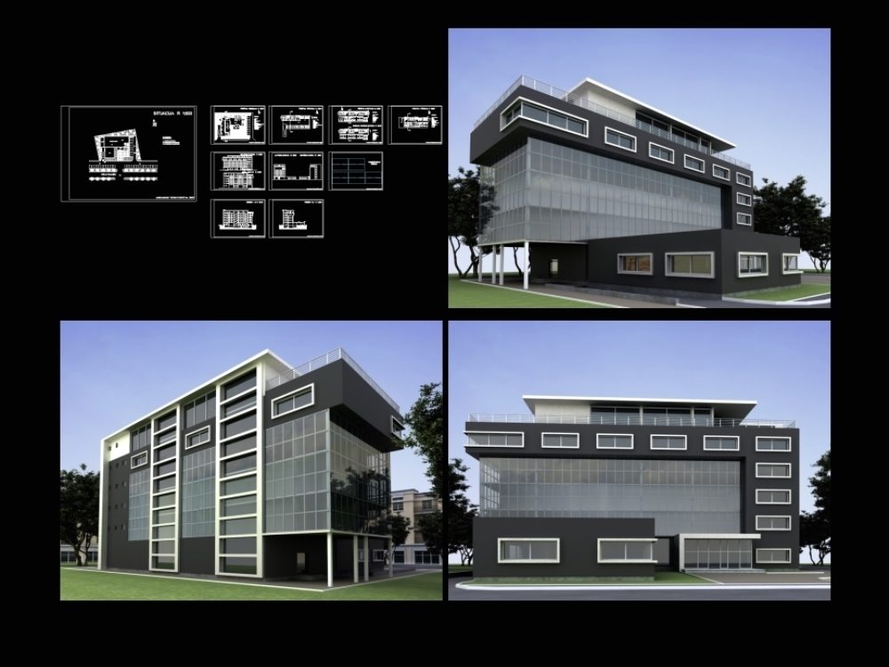 Diseno arquitectonico del complejo de oficinas integrado.