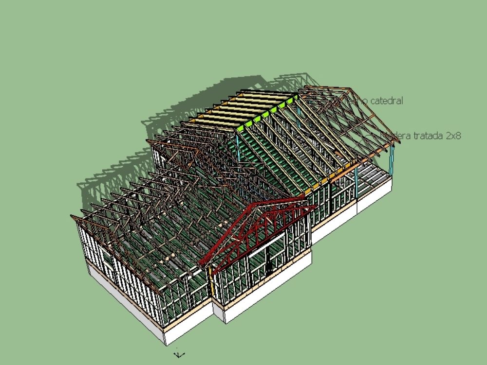 3D-Holzkonstruktion eines amerikanischen Hauses