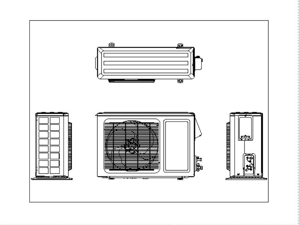 Condensador de split; cuatro vistas