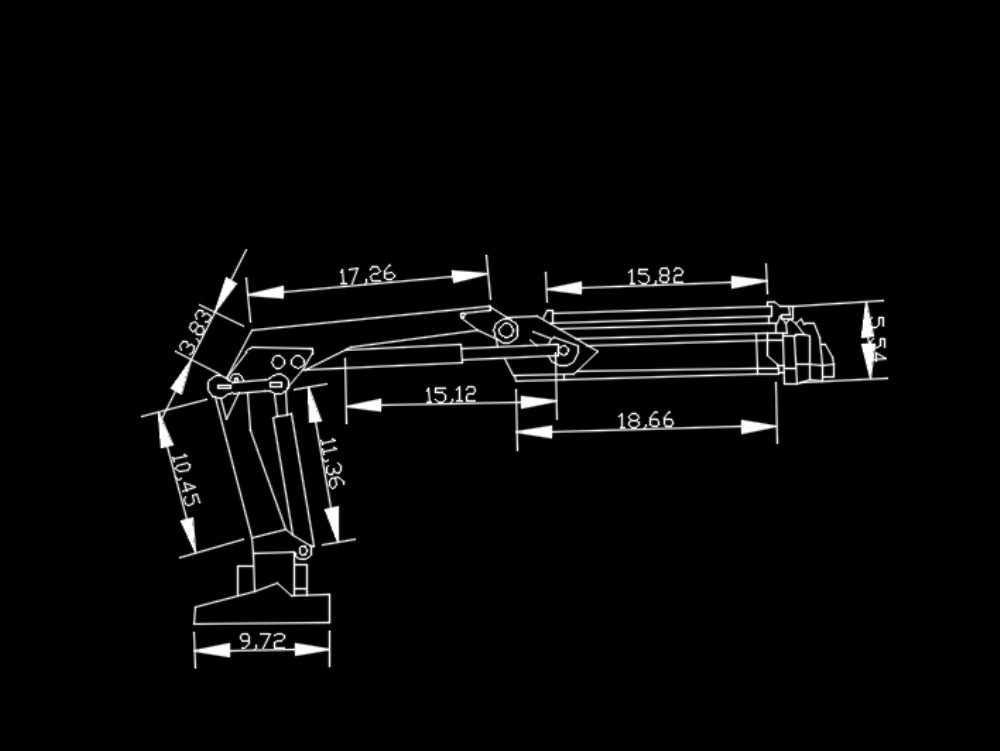 Detalhe mecânico hidráulico do braço 2d