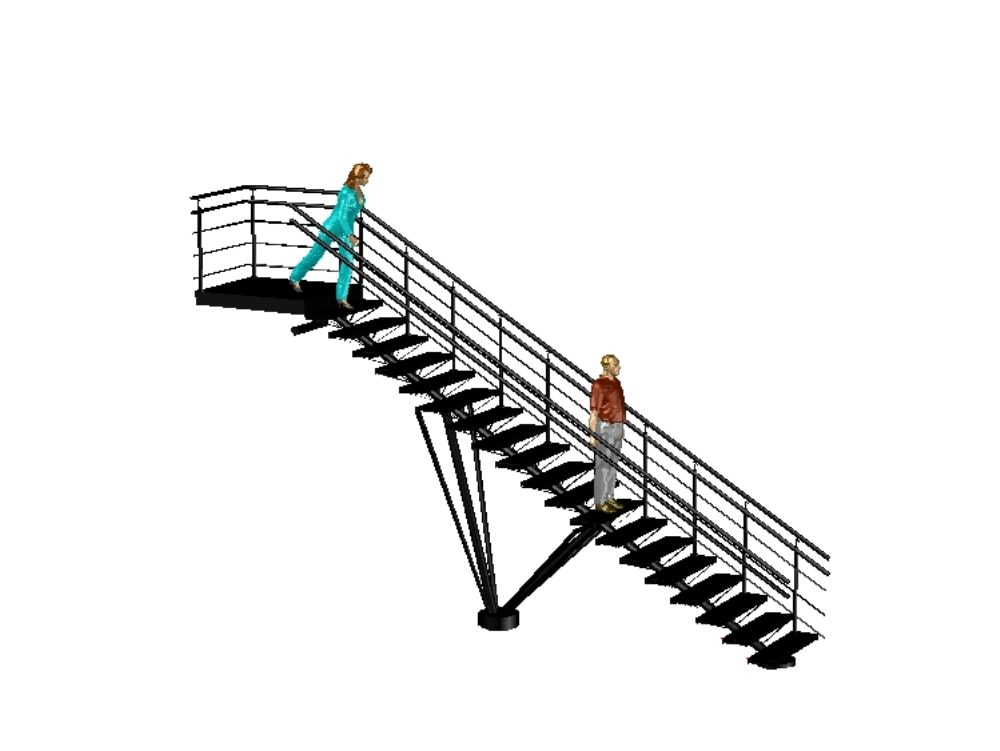 Escadaria metálica de uma seção 3d