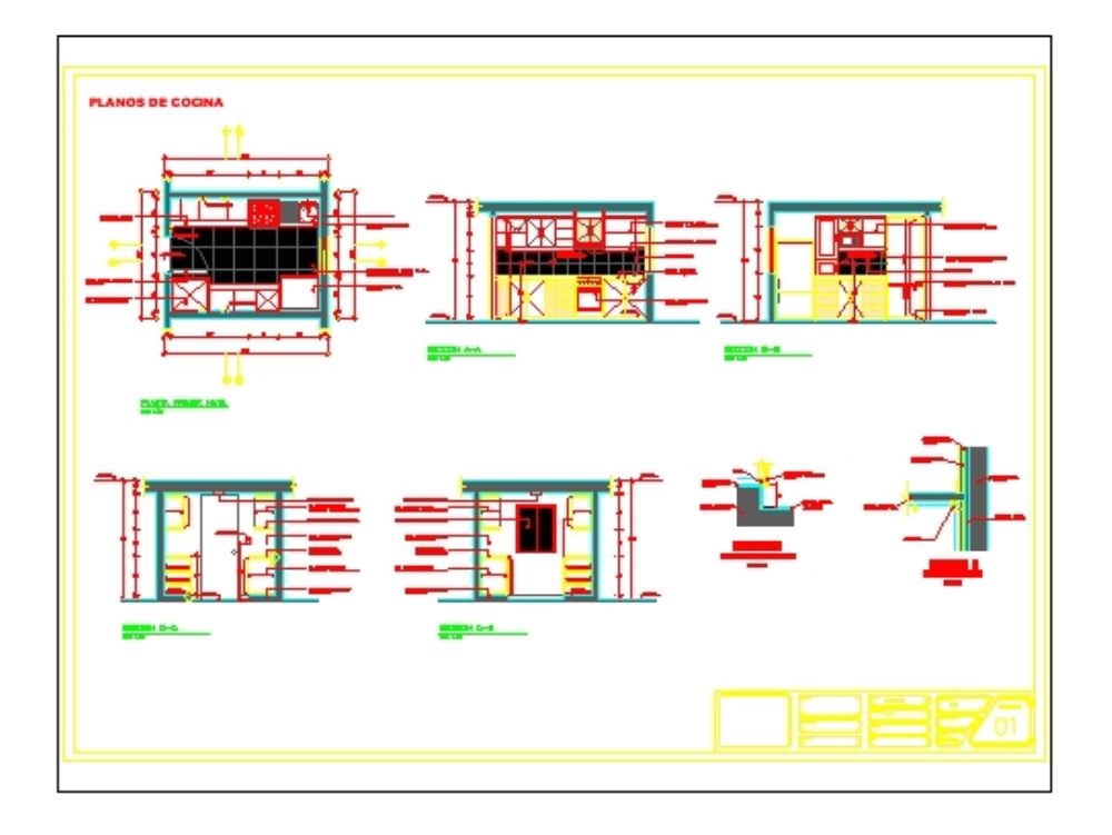 Kitchen plan; sections and details in