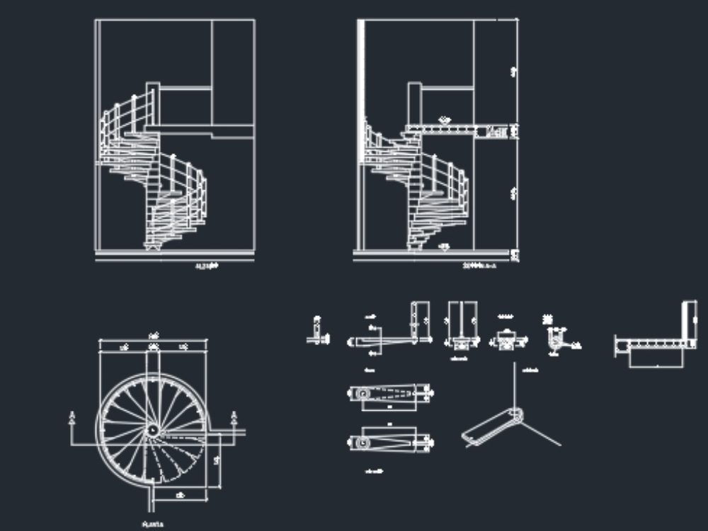Metallic spiral staircase in autocad