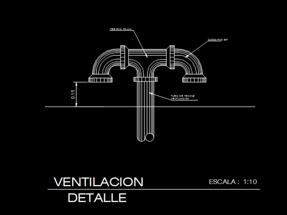 Tubo de ventilação em pvc com 75 mm de diâmetro