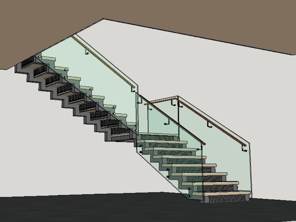 Metal staircase in l with glass railing