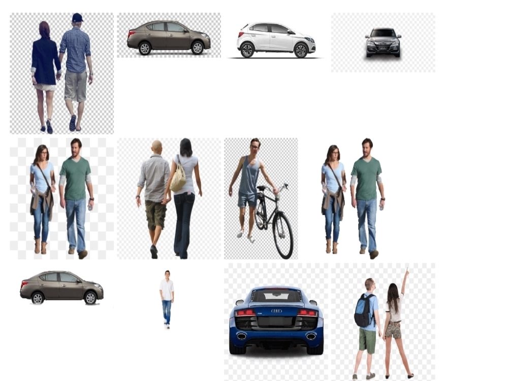 Menschen und Autos im Format