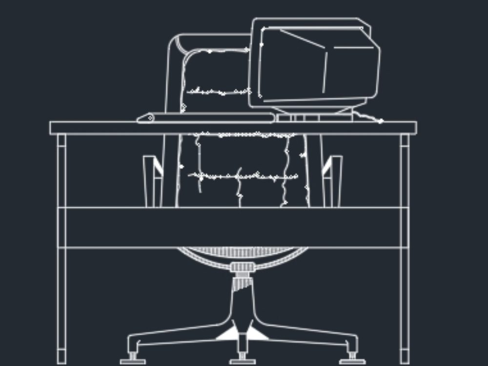 Table in elevation of an office with a computer