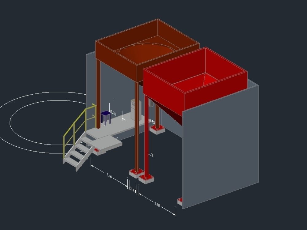 Design of 2 hoppers in 3d with ladder