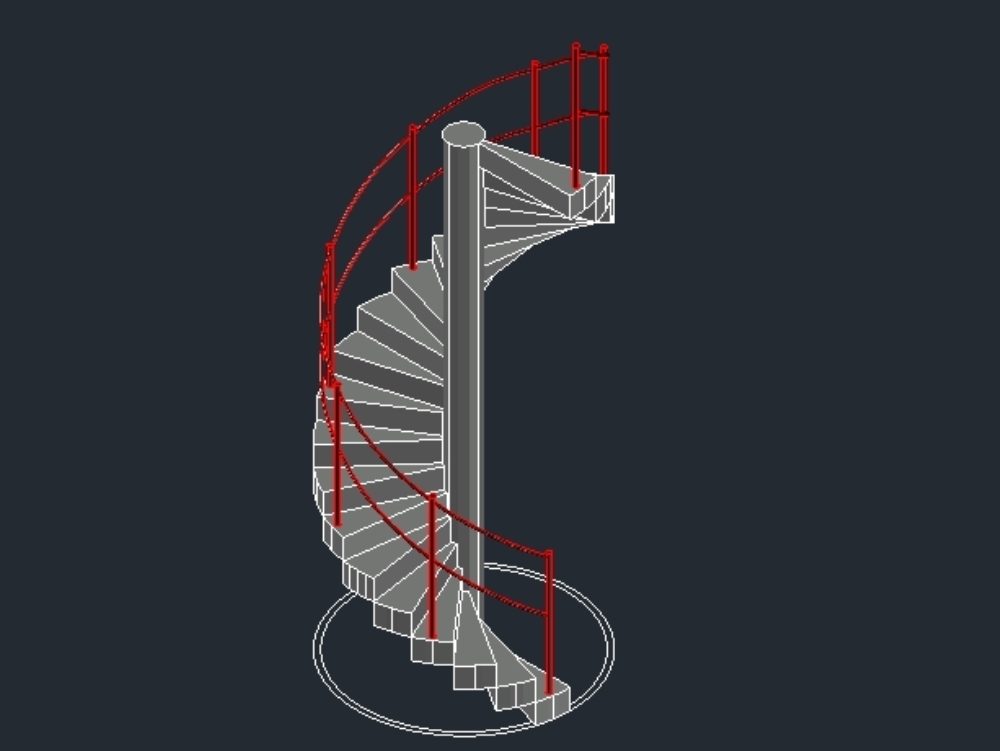 Escada em espiral 3d com trilhos.