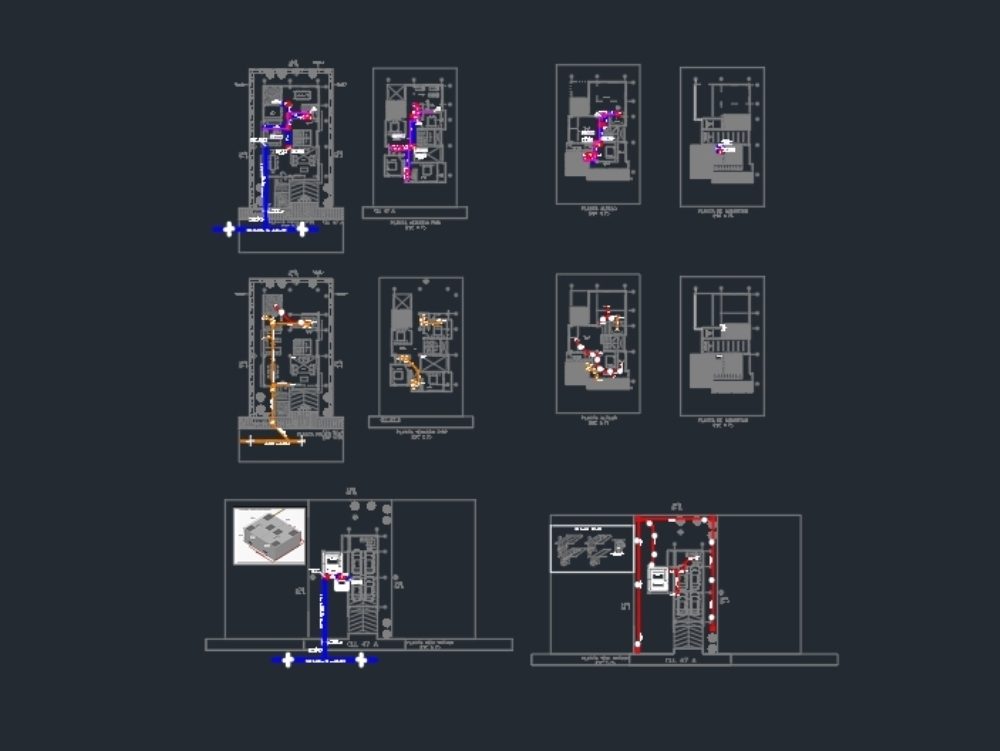 Plano sanitário para uma casa de três andares