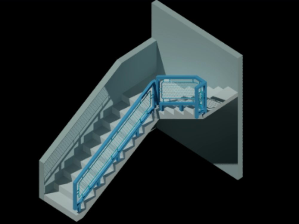 Escada e corrimão 3d