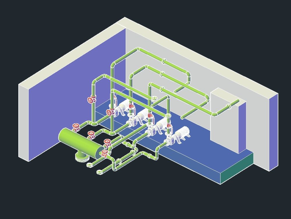 Pumping station with four pumps 3d