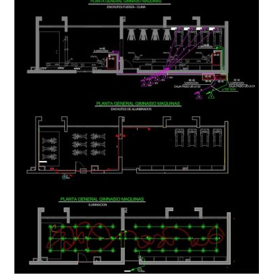 Librería CAD | Bloques CAD Gratis Archivos DWG y Objetos BIM 23 Plano Eléctrico de Gimnasio con Máquinas