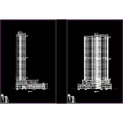Seccion de un edificio comercial con oficinas y departamentos