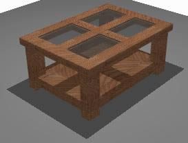 Mesa de centro en madera y vidrio 3d