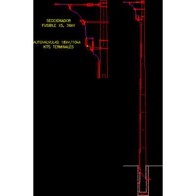Aerial-underground junction of a medium voltage line.