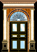 Porta principal com colunas de pedreira