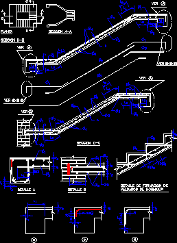 Detalhes da escada três seções