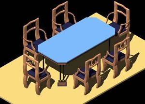 Mesa de comedor con sillas  3d