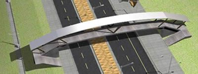 Pedestrian bridge via dual carriageway urban bank max