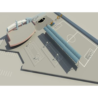 Canchas múltiples con piscina en 3D