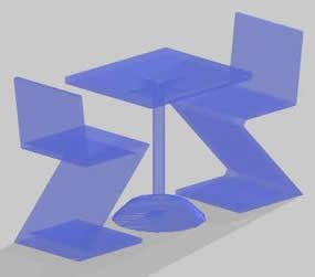 Cadeira Rietveld e mesa de vidro_3d.