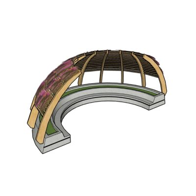Pergola circular de madera con peldanos.