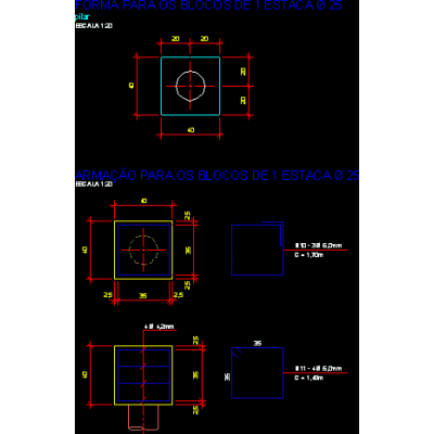Bloco para 1 estaca 25cm