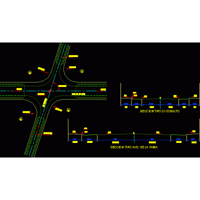 Cruce de calles y perfiles con medidas
