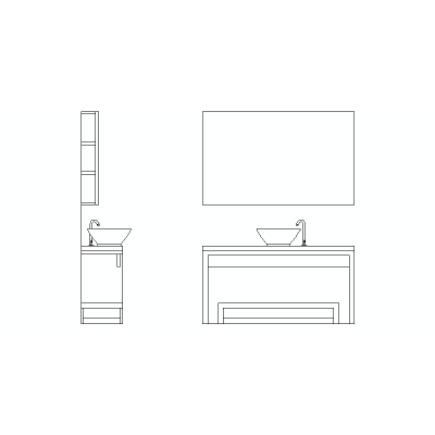 Conjunto Lavabo Sobre Encimera Con Mueble Superior E Inferior, Vistas En Alzado