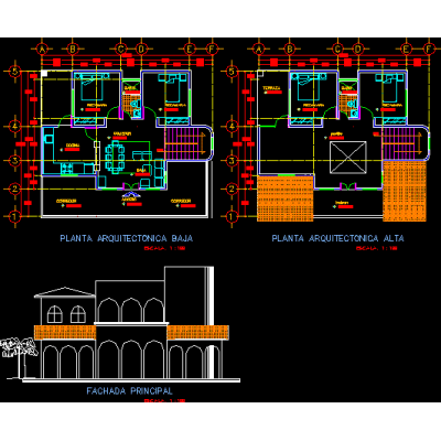 Plans and façade of average residence