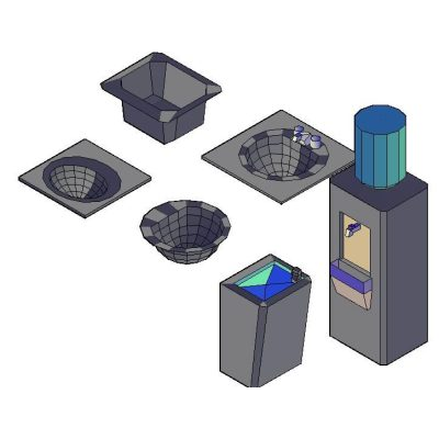 Conjunto 3D de Lavabos y Fuente de Agua