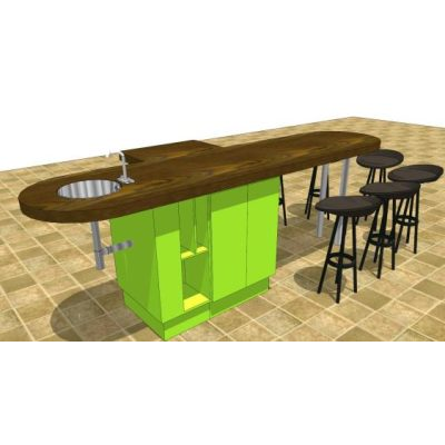 Meson central con lavacopa cocina 3d