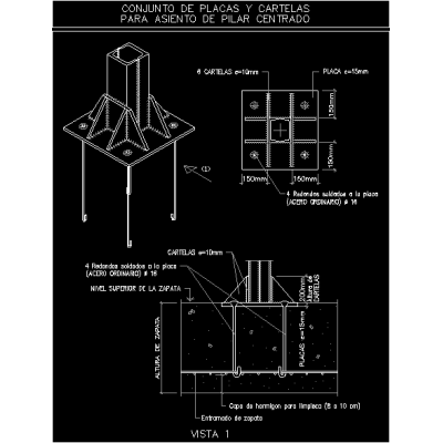 Placas para columna central. detalles