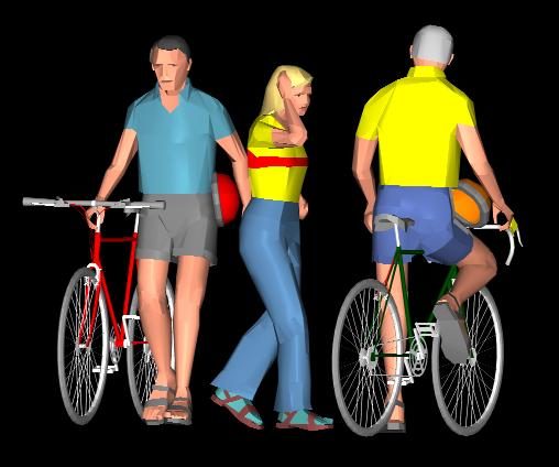 3d people with bicycles
