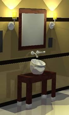 salle de bain 3d; matériaux appliqués